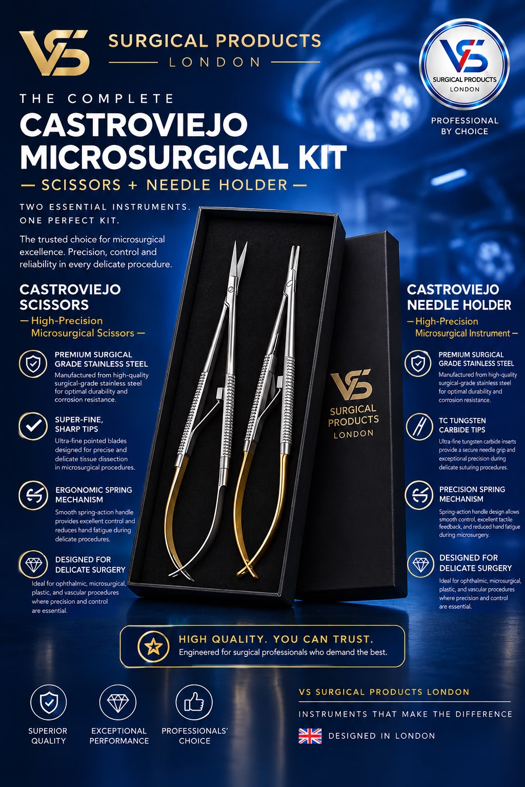 Castroviejo Microsurgical Kit 2 Pcs VS SURGICAL LONDON