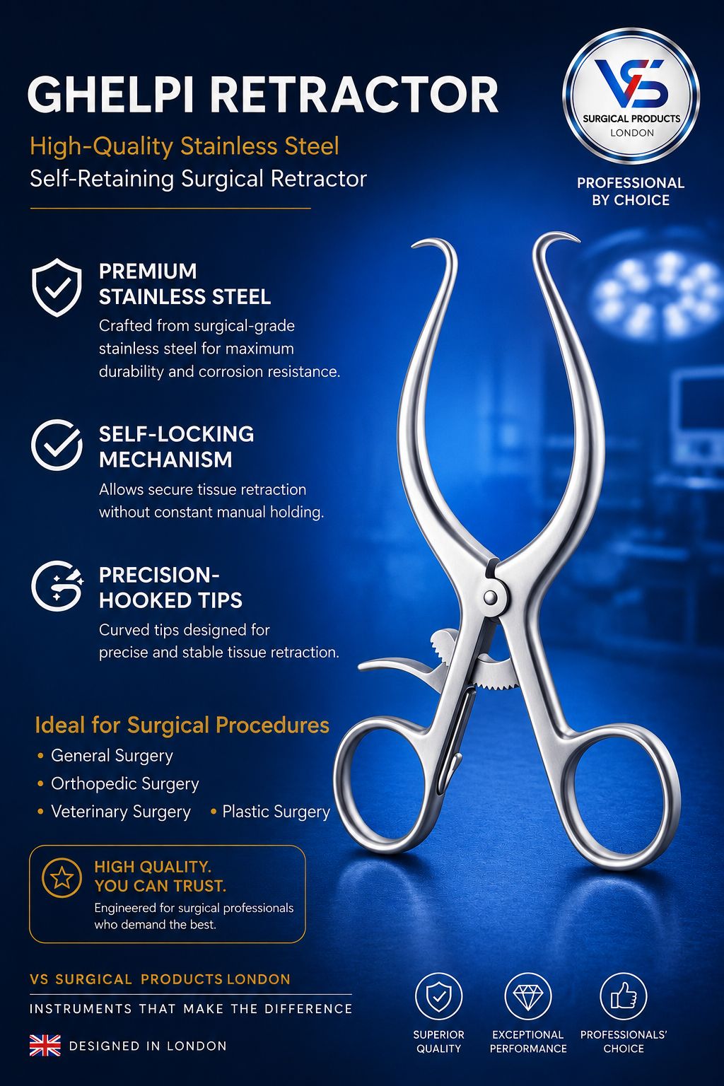 Gelpi Retractor - Self-Retaining Self-Locking - VETROSPECT by VS SURGICAL LONDON