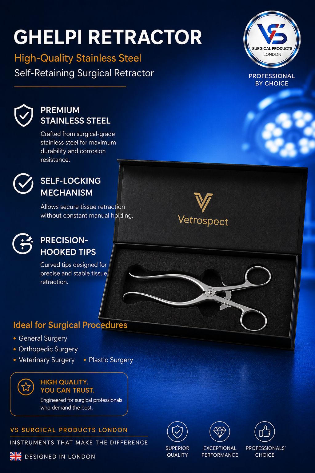 Gelpi Retractor - Self-Retaining Self-Locking - VETROSPECT by VS SURGICAL LONDON